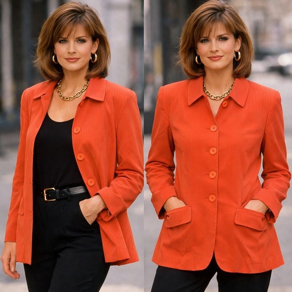 Donna Karan Jackets & Blazers - Donna‎ Karan Vtg 90s Orange Wool Blend Textured Blazer Jacket Women's Size 14